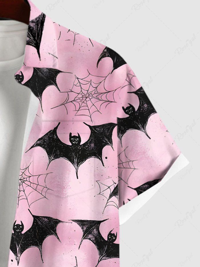 Gothic Plus Size Bat Spider Web Print Halloween Ombre Button Pocket Shirt For Men