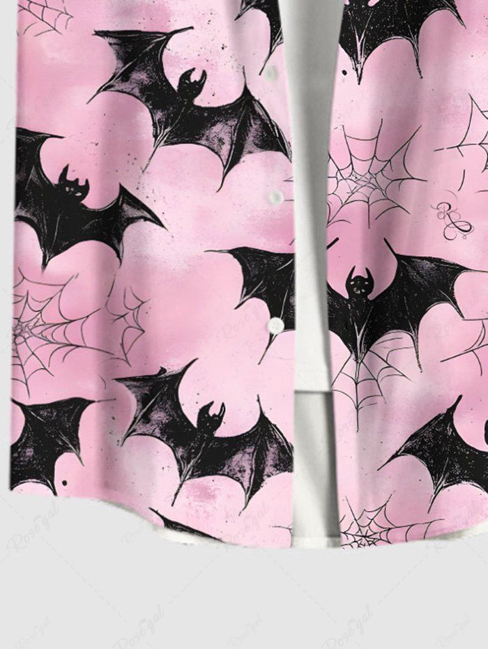 Gothic Plus Size Bat Spider Web Print Halloween Ombre Button Pocket Shirt For Men