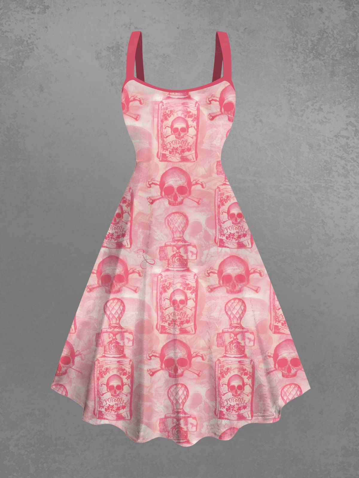 Gothic Plus Size Skull Wine Bottle Print Halloween Costume Ombre A Line Tank Dress