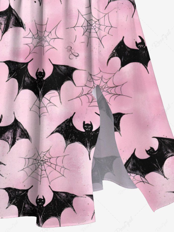 Gothic Plus Size Bat Spider Web Print Halloween Costume Ombre Pocket Split A Line Midi Dress