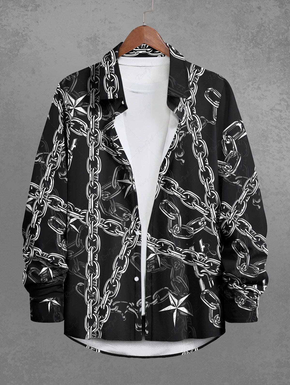 Gothic Plus Size 3D Chain Stars Print Halloween Button Shirt For Men