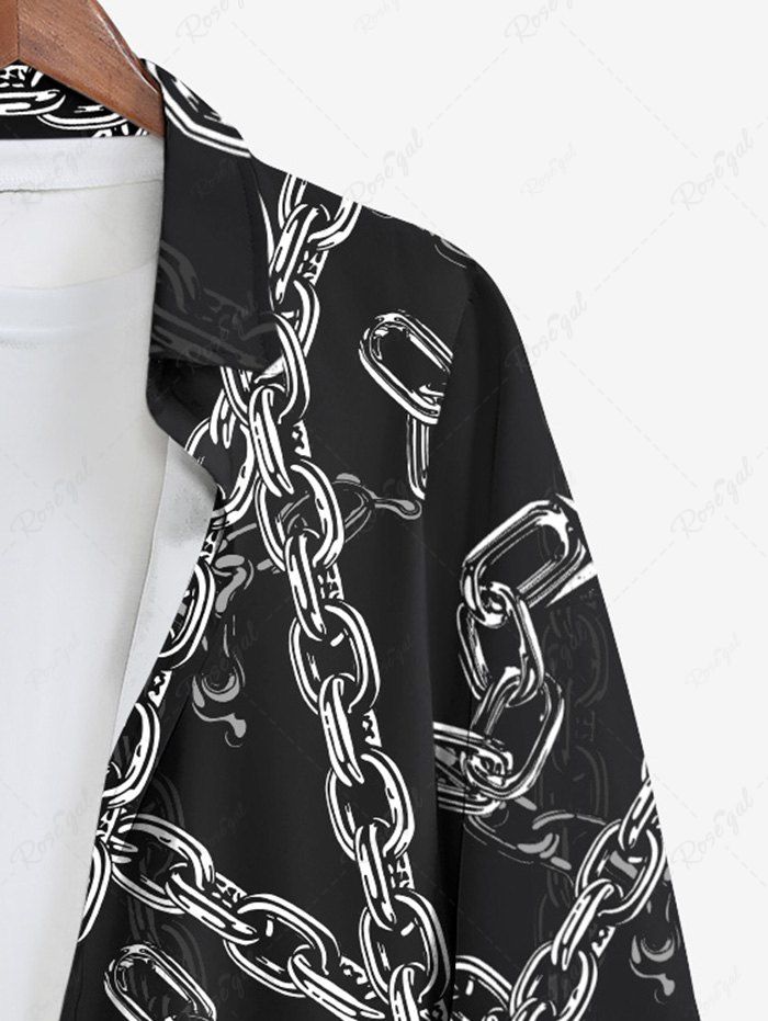 Gothic Plus Size 3D Chain Stars Print Halloween Button Shirt For Men