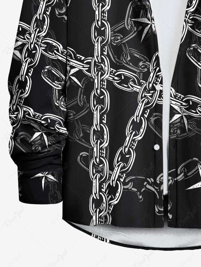 Gothic Plus Size 3D Chain Stars Print Halloween Button Shirt For Men