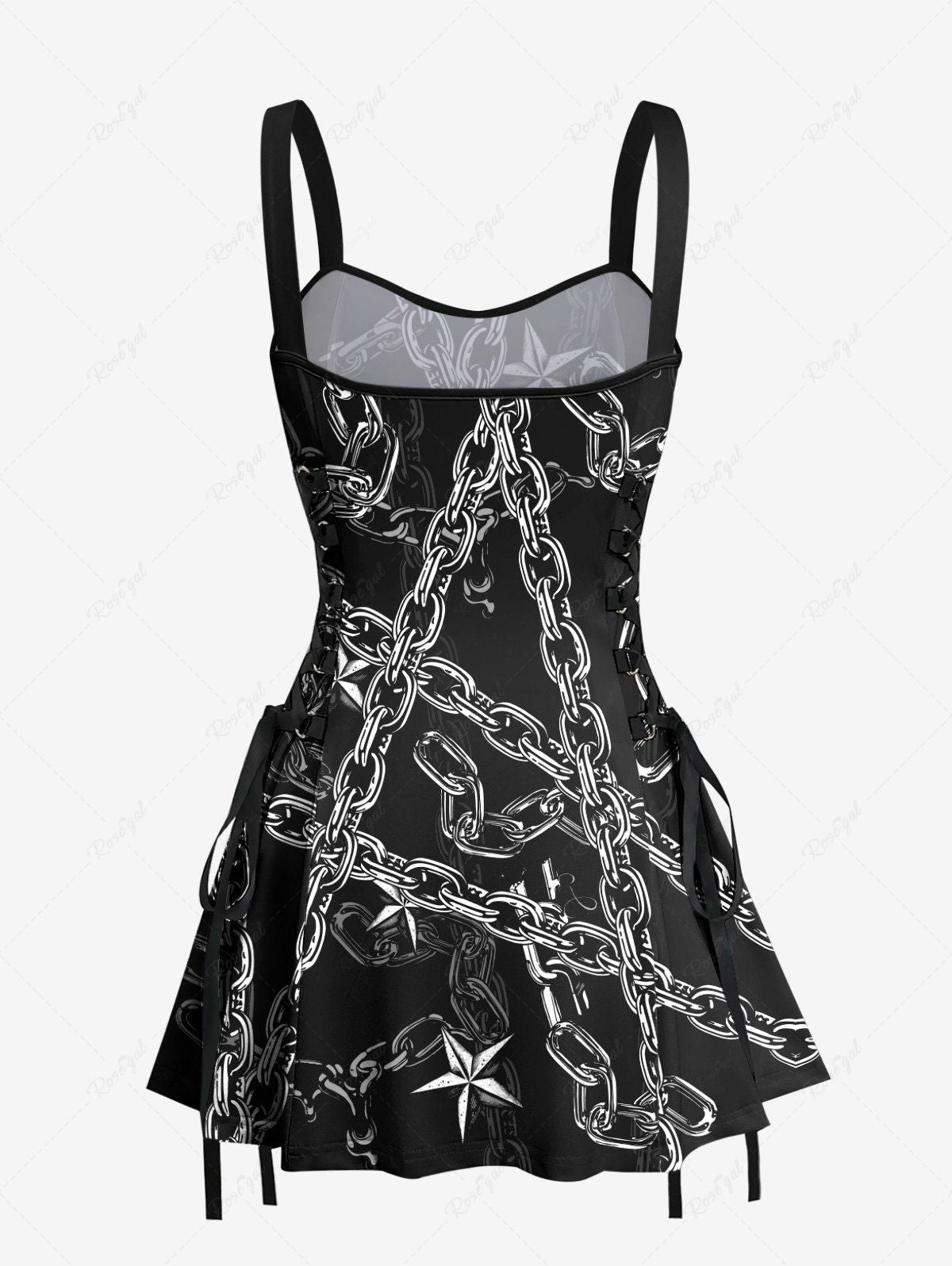 Gothic 3D Chain Stars Print Halloween Costume Lace Up A Line Tank Dress