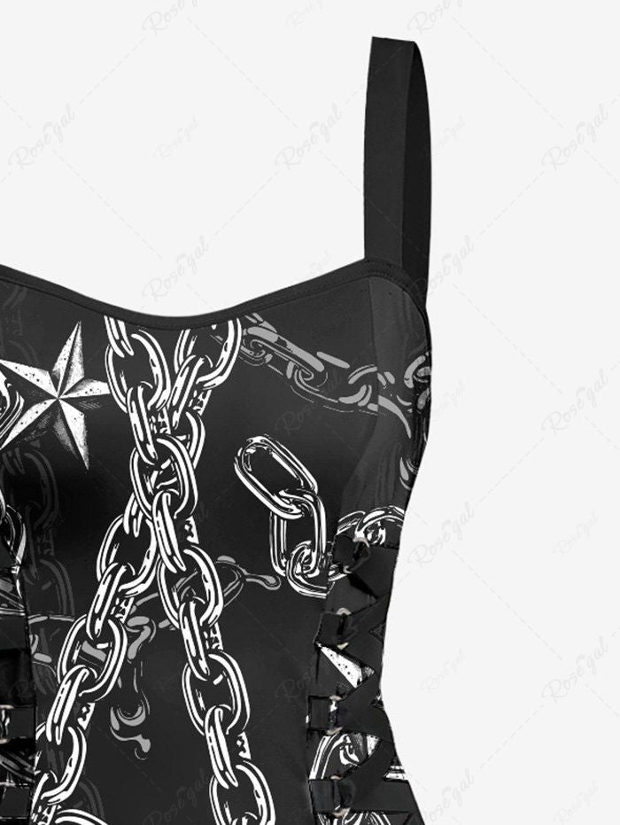 Gothic 3D Chain Stars Print Halloween Costume Lace Up A Line Tank Dress