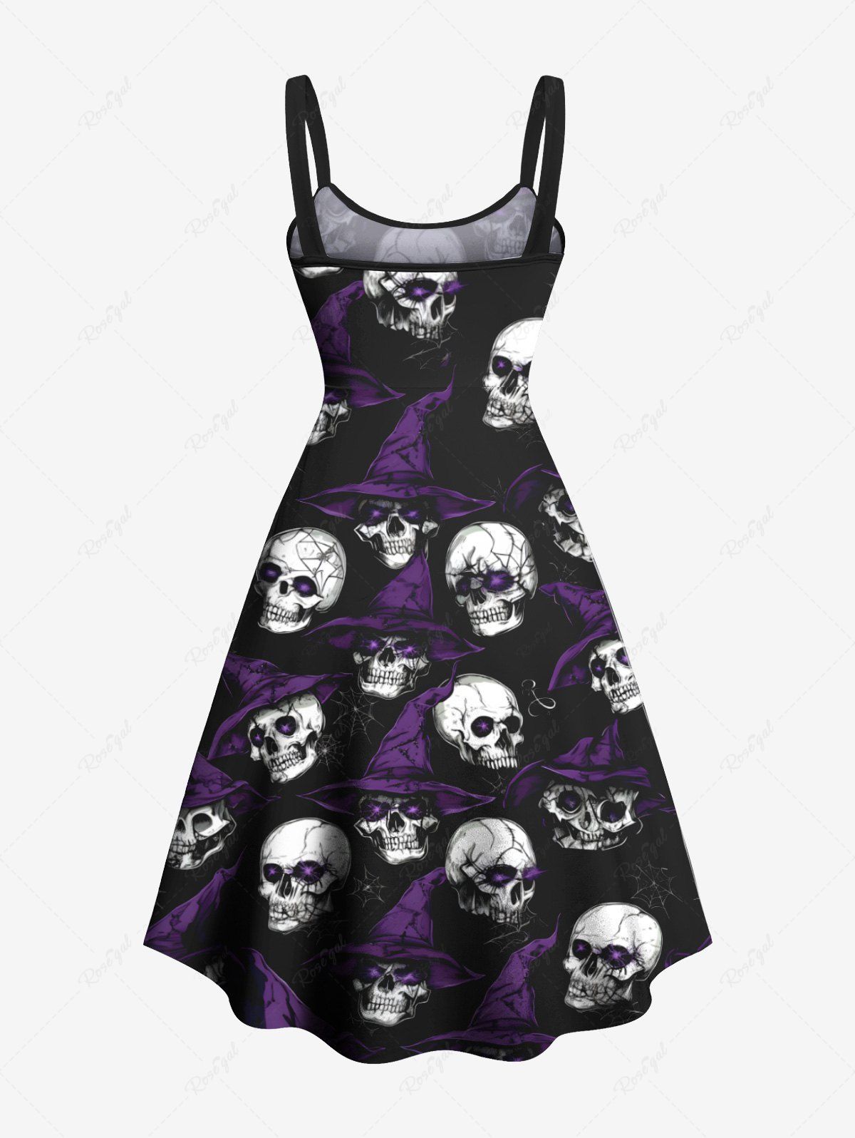 Gothic Plus Size Skull Wizard Spider Web Print Halloween Costume A Line Tank Dress