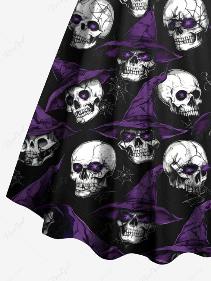 Gothic Plus Size Skull Wizard Spider Web Print Halloween Costume A Line Tank Dress