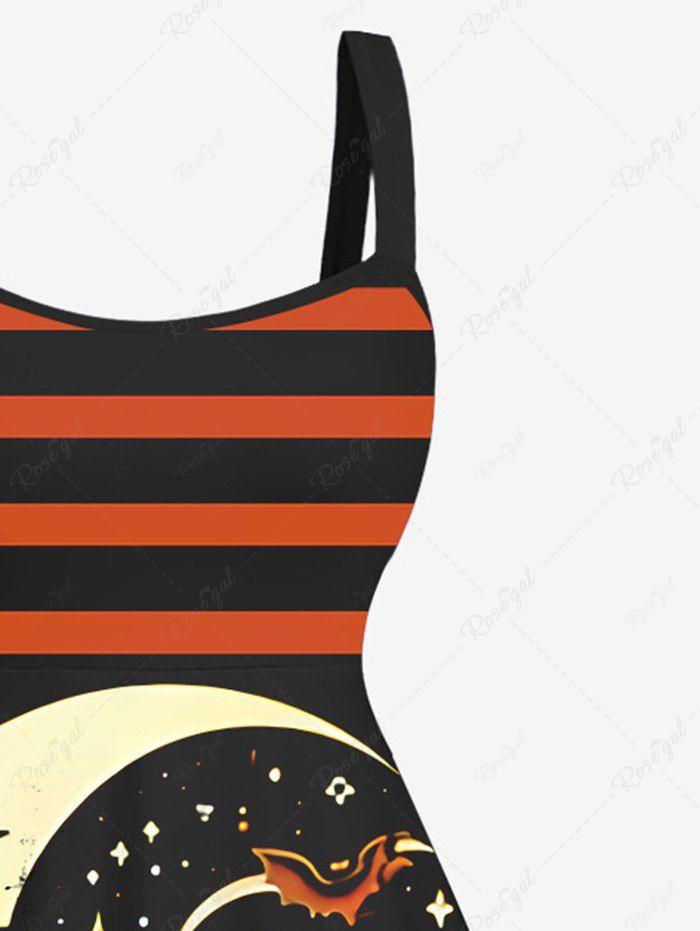 Gothic Plus Size Pumpkin Skull Bat Moon Star Striped Print Halloween Costume A Line Tank Dress