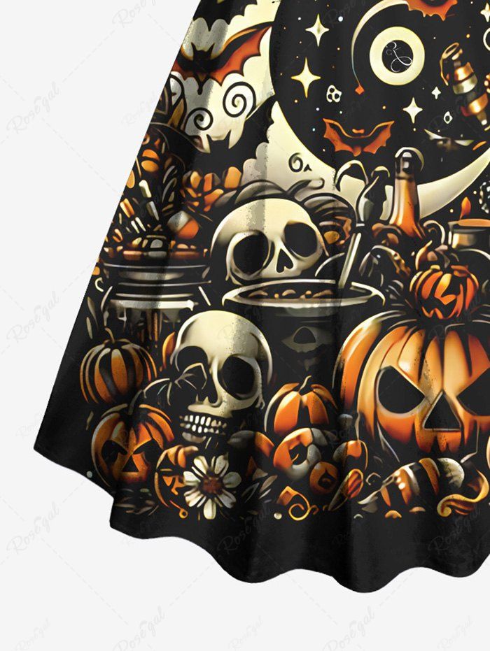 Gothic Plus Size Pumpkin Skull Bat Moon Star Striped Print Halloween Costume A Line Tank Dress