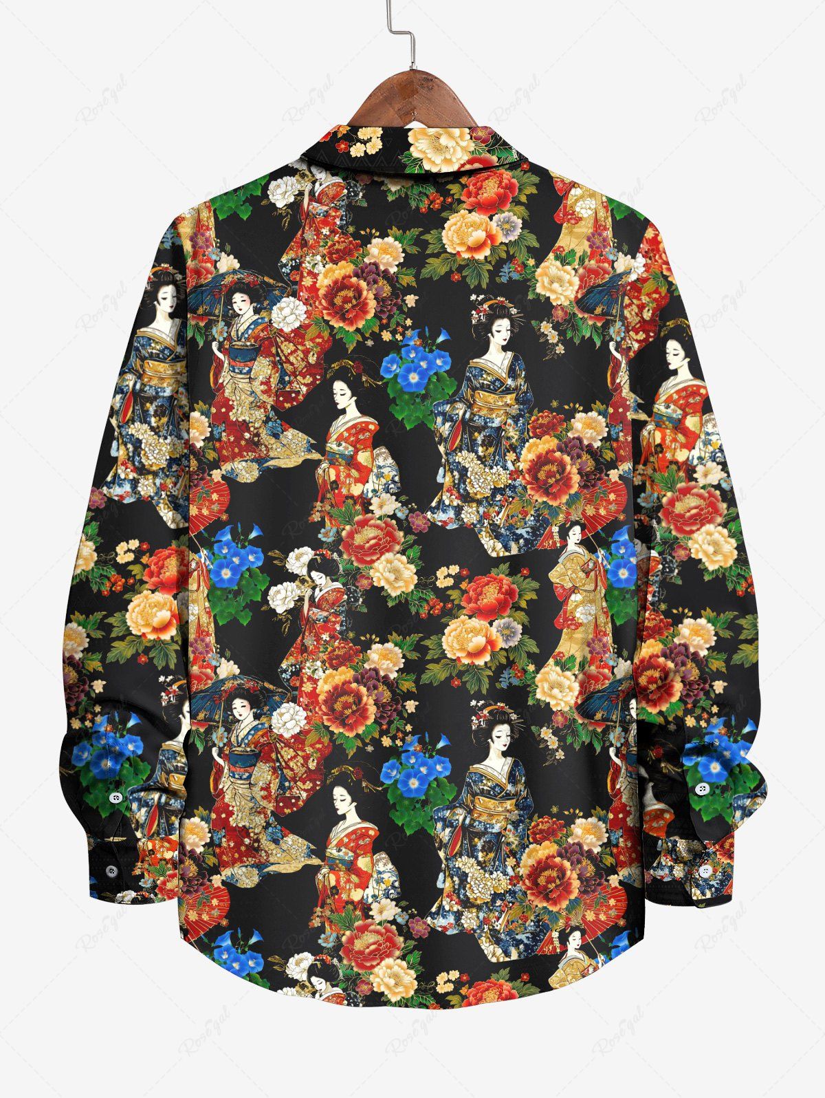 Gothic Plus Size Kimono Women Flower Leaf Print Button Long Sleeves Shirt For Men