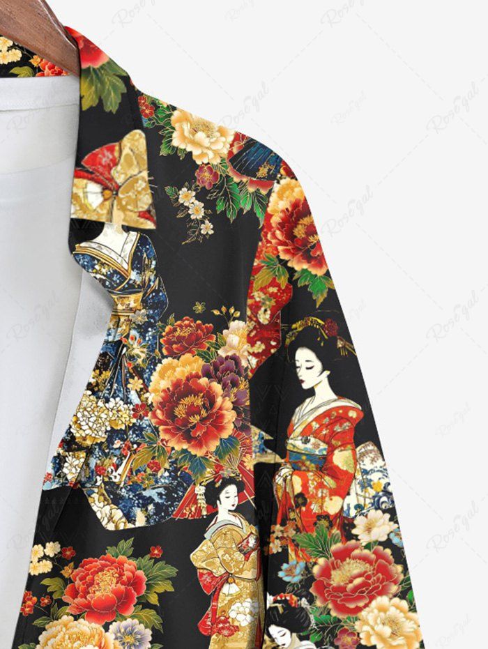 Gothic Plus Size Kimono Women Flower Leaf Print Button Long Sleeves Shirt For Men