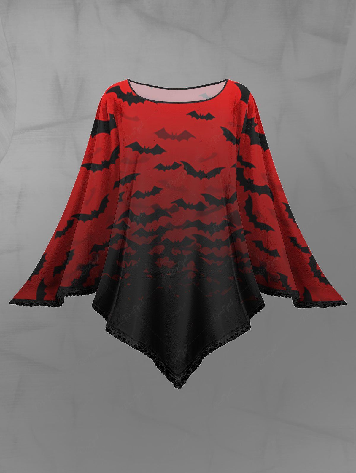 Gothic Plus Size Ombre Bat Printed Halloween Costume Pullover Asymmetric Cloak