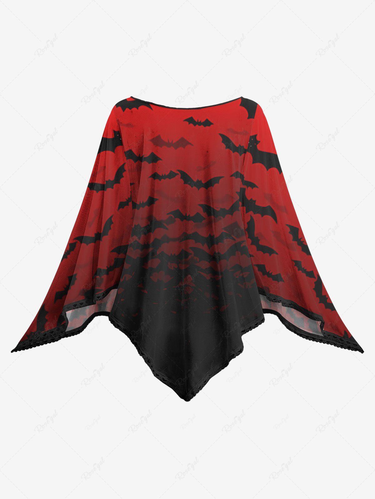 Gothic Plus Size Ombre Bat Printed Halloween Costume Pullover Asymmetric Cloak