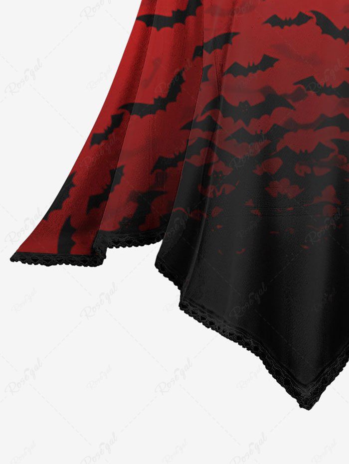 Gothic Plus Size Ombre Bat Printed Halloween Costume Pullover Asymmetric Cloak