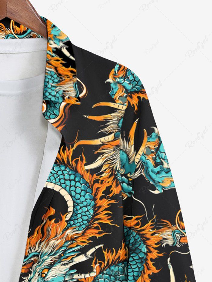 Gothic Plus Size Dragon Print Button Long Sleeves Shirt For Men