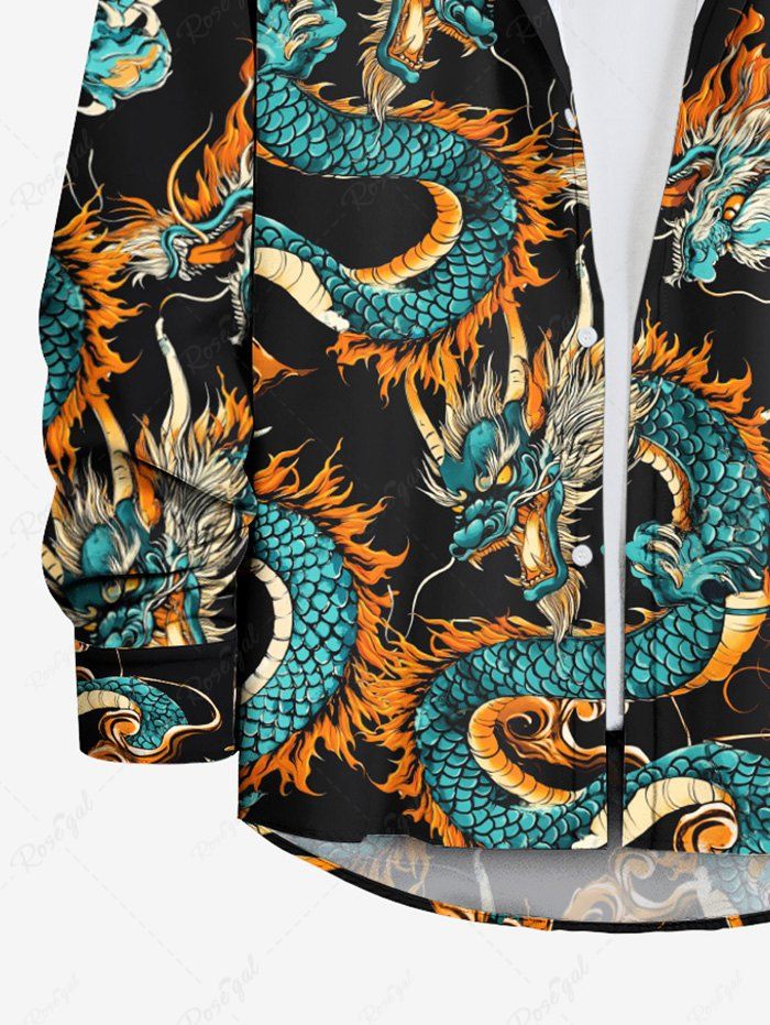 Gothic Plus Size Dragon Print Button Long Sleeves Shirt For Men