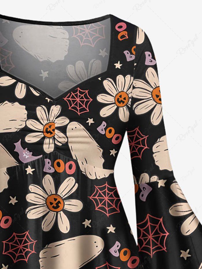 Gothic Plus Size Bat Spider Web Daisy Flower Ghost Stars Print Halloween Costume Ruched High Low Asymmetric Dress