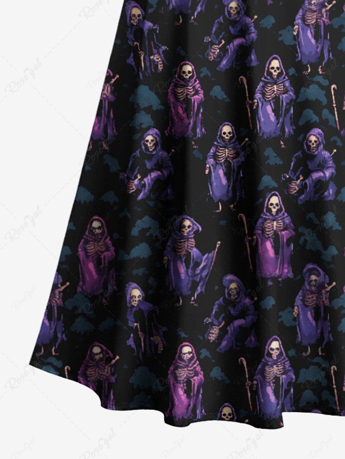 Gothic Plus Size Skull Wizard Print Halloween Costume Crisscross A Line Maxi Dress