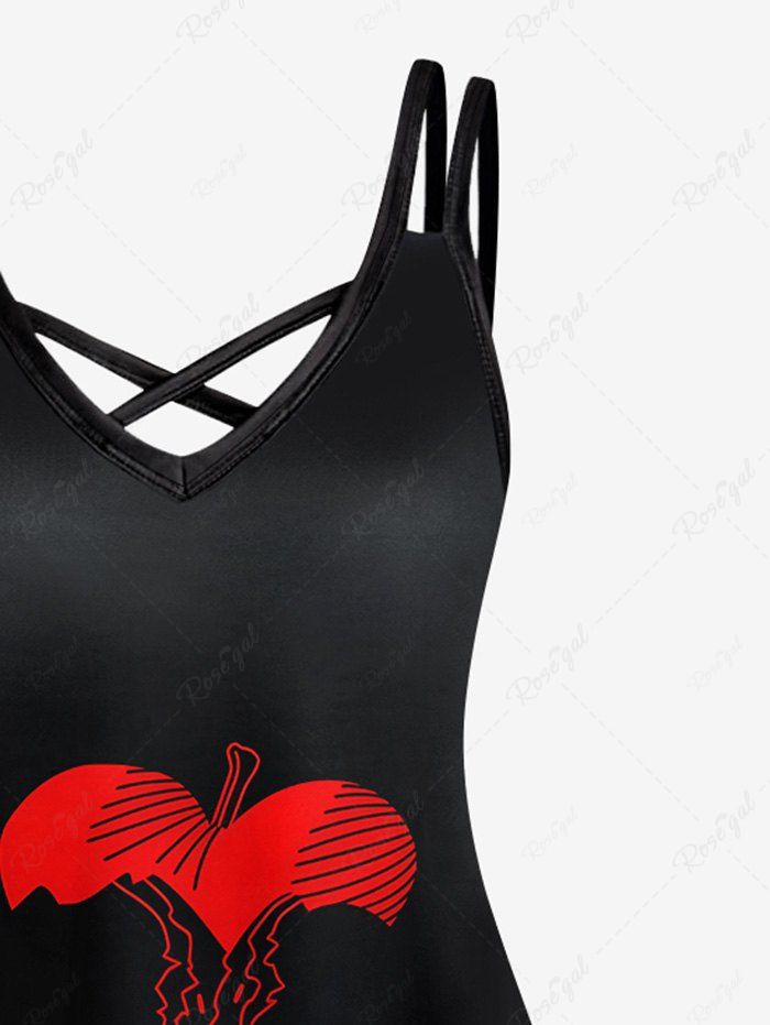 Gothic Plus Size Heart Tree Poker A Two Tone Print Halloween Costume Crisscross A Line Cami Dress