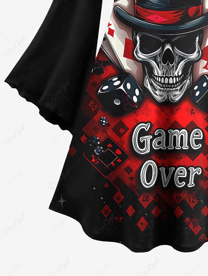 Gothic Plus Size Skull Poker Sieve Print Halloween Costume Ombre A Line Dress