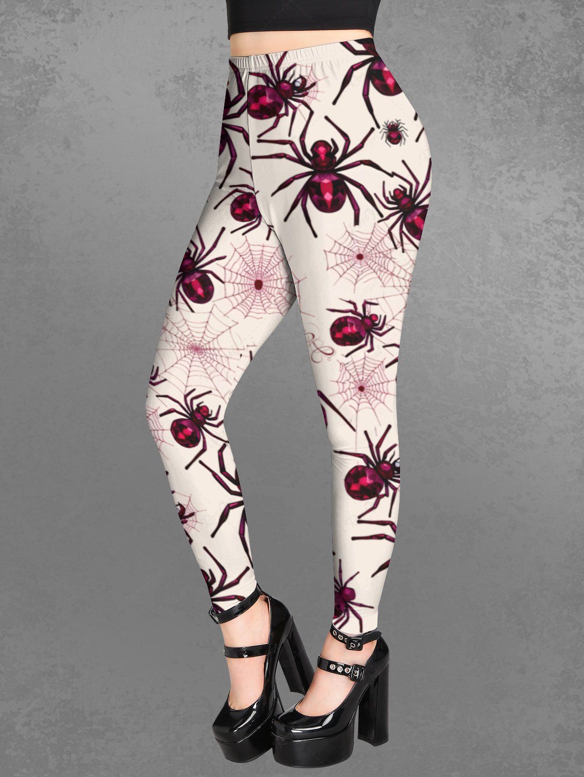 Gothic Plus Size Spider and Spider-web Print Halloween Skinny Leggings