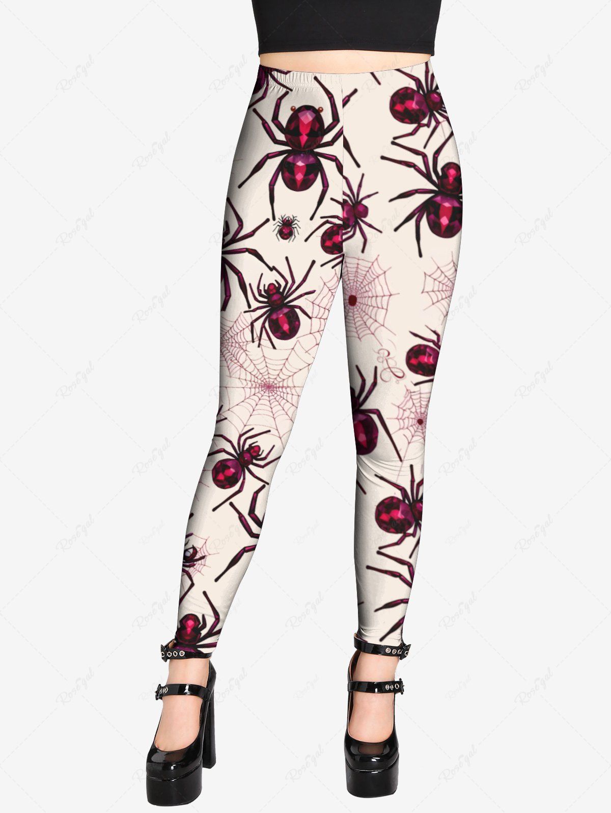 Gothic Plus Size Spider and Spider-web Print Halloween Skinny Leggings