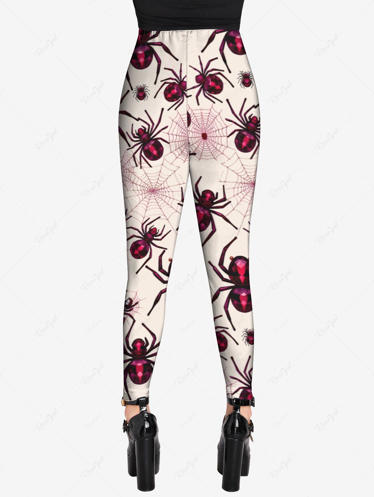 Gothic Plus Size Spider and Spider-web Print Halloween Skinny Leggings