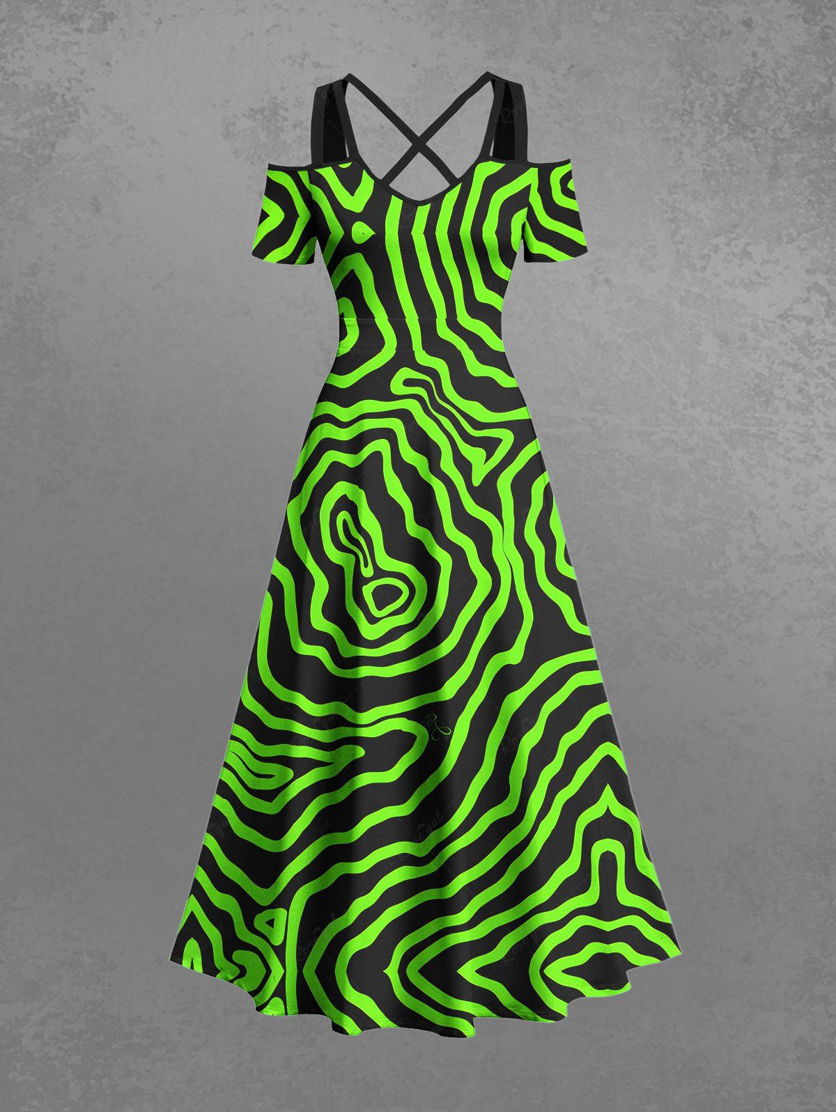 Gothic Plus Size Zebra Striped Print Crisscross A Line Maxi Dress