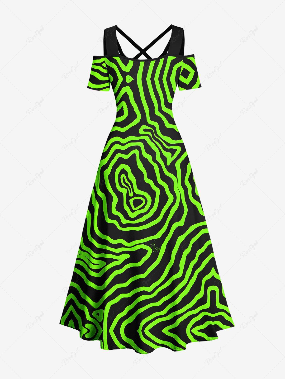 Gothic Plus Size Zebra Striped Print Crisscross A Line Maxi Dress