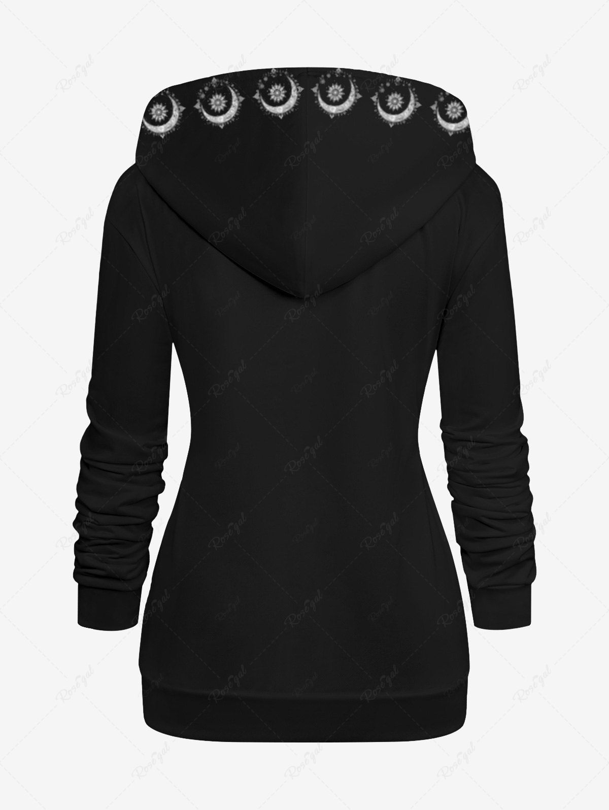 Gothic Plus Size Sun Moon Tassel Galaxy Print Full Zipper Drawstring Pocket Hoodie