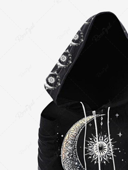 Gothic Plus Size Sun Moon Tassel Galaxy Print Full Zipper Drawstring Pocket Hoodie