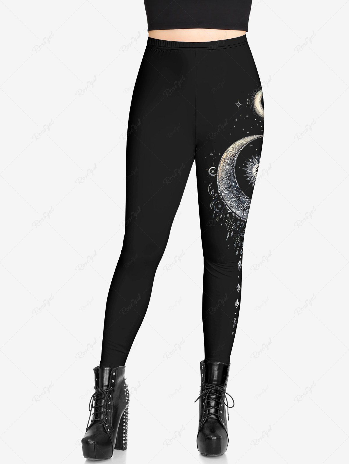 Gothic Plus Size Sun Moon Tassel Galaxy Print Skinny Leggings