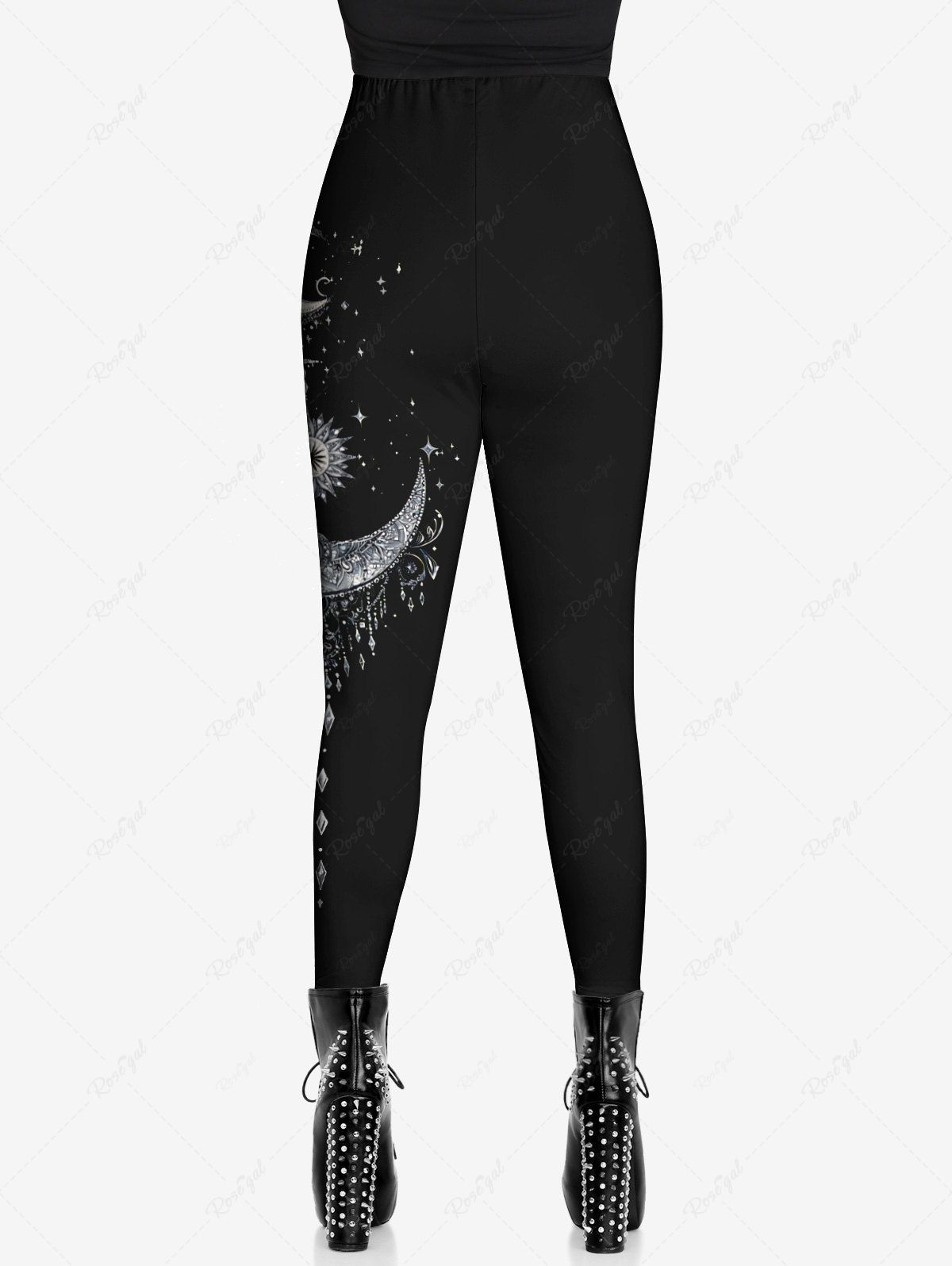 Gothic Plus Size Sun Moon Tassel Galaxy Print Skinny Leggings