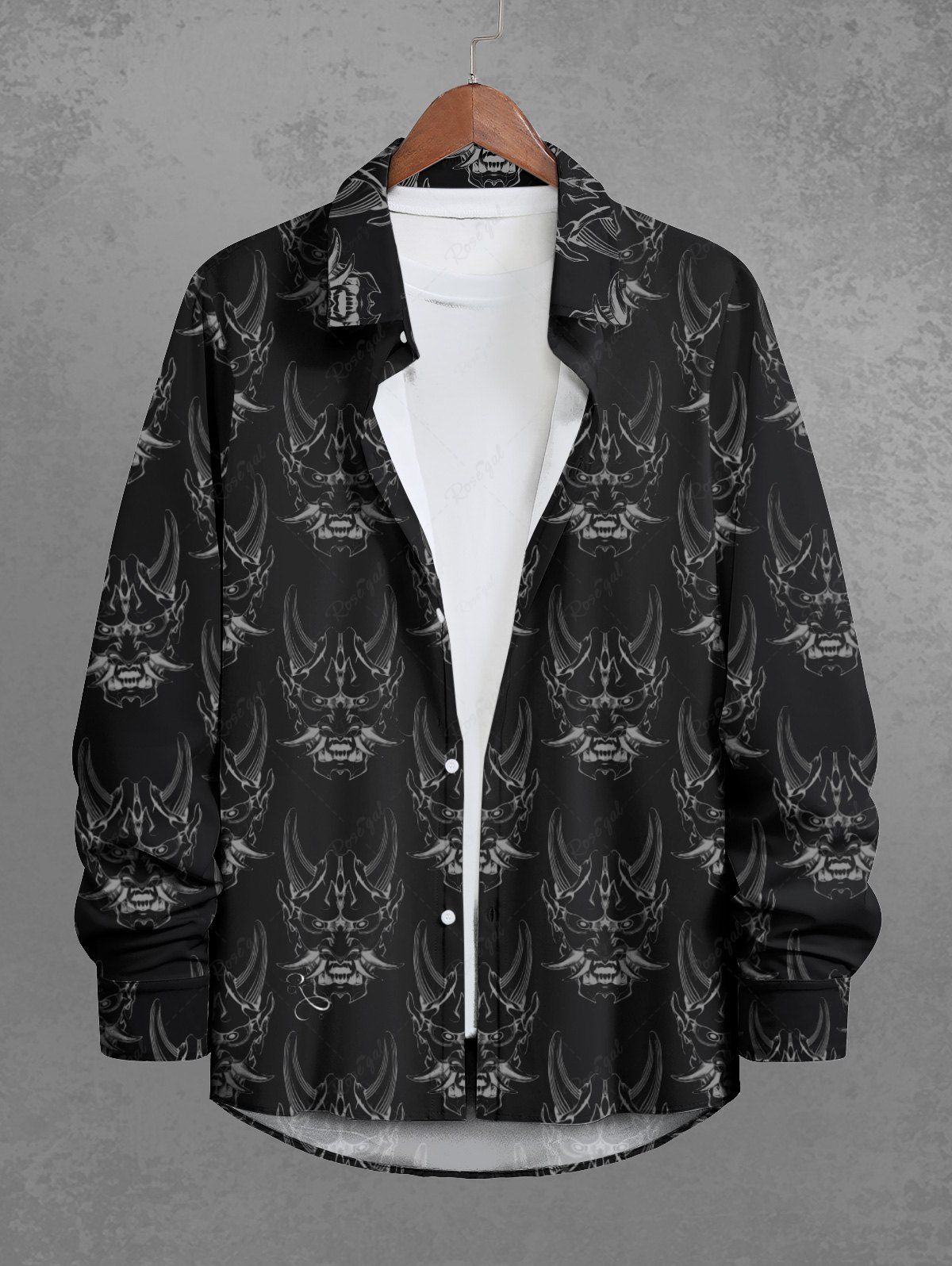 Gothic Plus Size Dragon Head Print Button Long Sleeves Shirt For Men