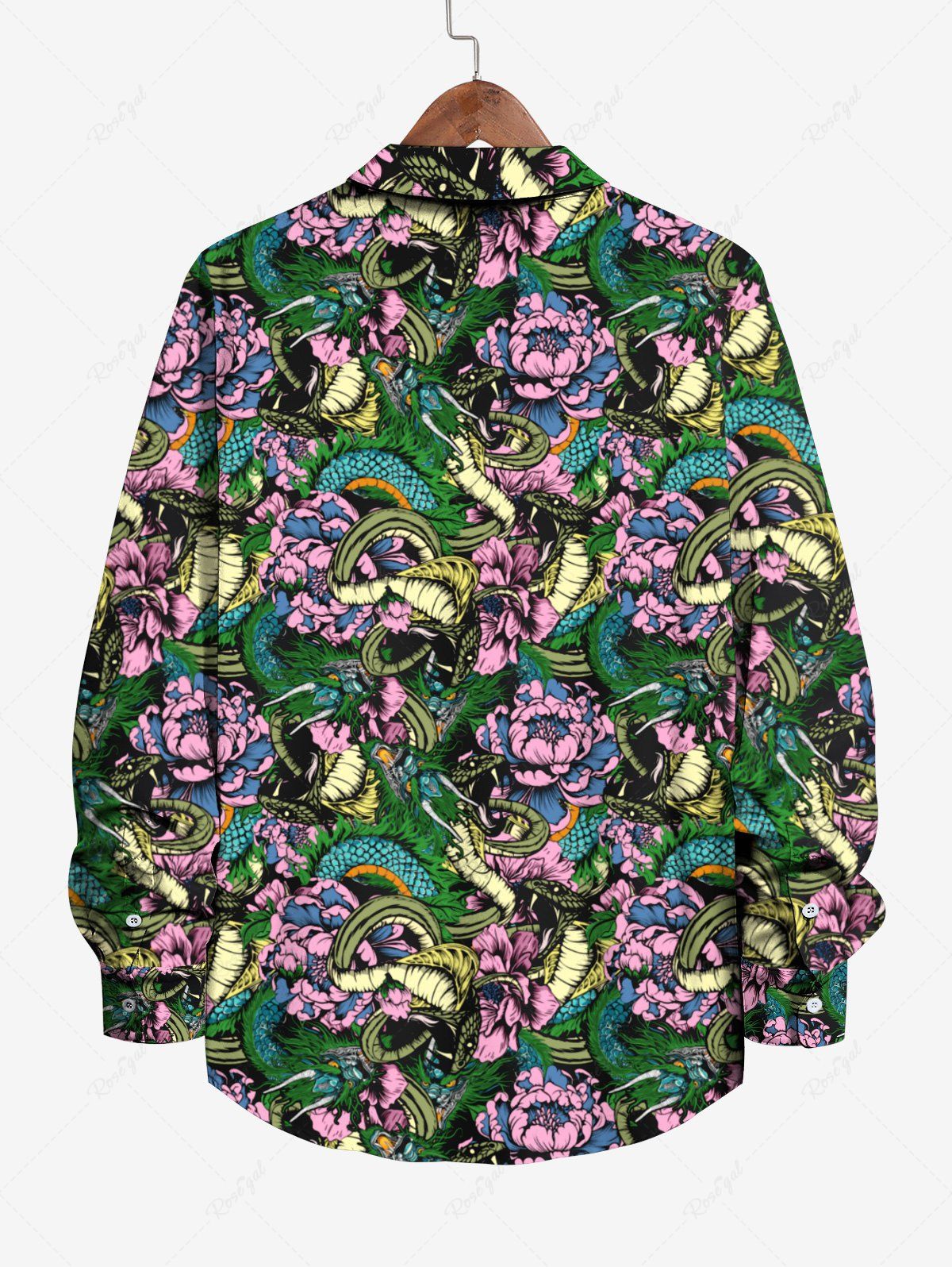 Gothic Plus Size Dragon Snake Flower Print Button Long Sleeves Shirt For Men