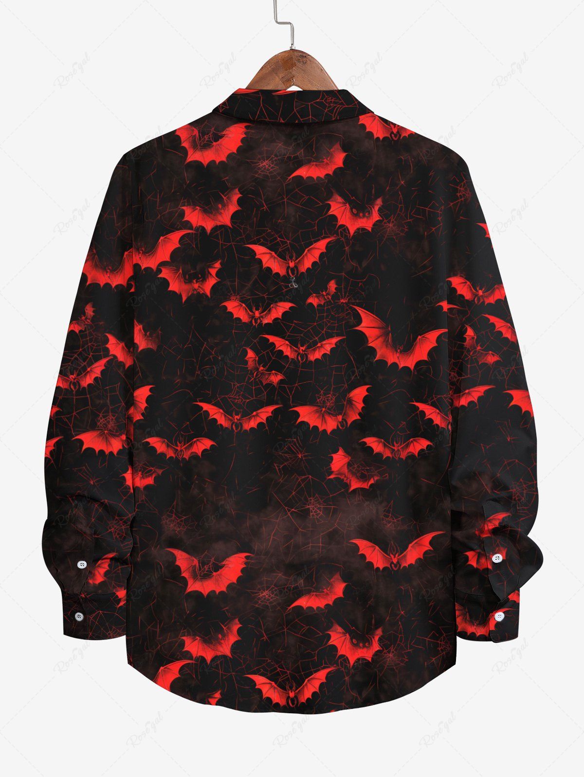 Gothic Plus Size Ombre Bat Print Halloween Button Long Sleeves Shirt For Men