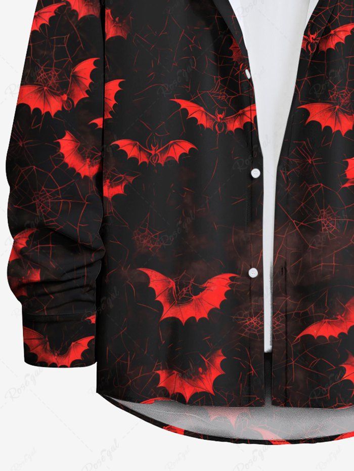 Gothic Plus Size Ombre Bat Print Halloween Button Long Sleeves Shirt For Men