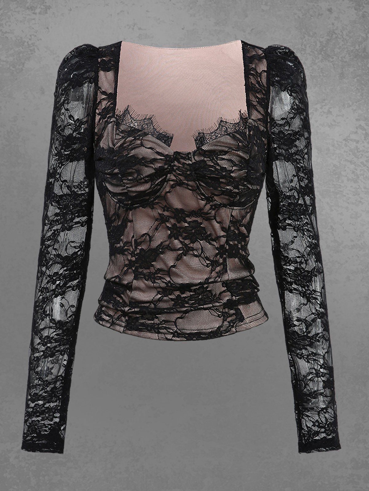 Gothic Flower Eyelash Lace Overlay Long Sleeves Top