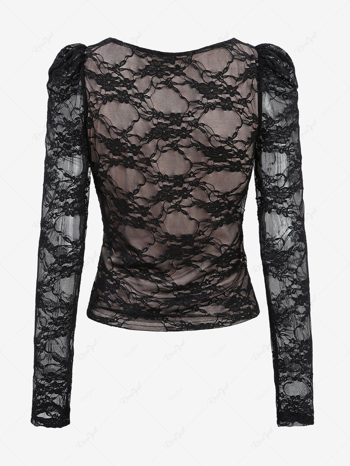 Gothic Flower Eyelash Lace Overlay Long Sleeves Top