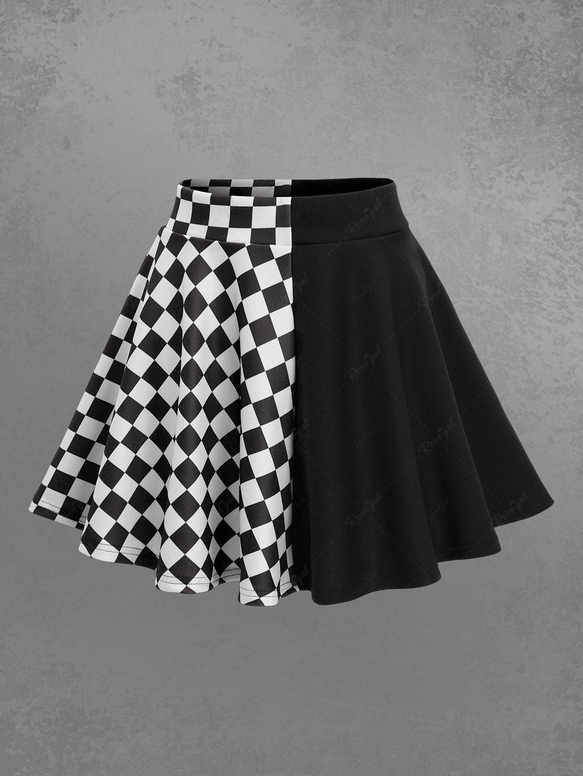 Gothic Two Tone Checkerboard Geometric Plaid Print Halloween A Line Skirt