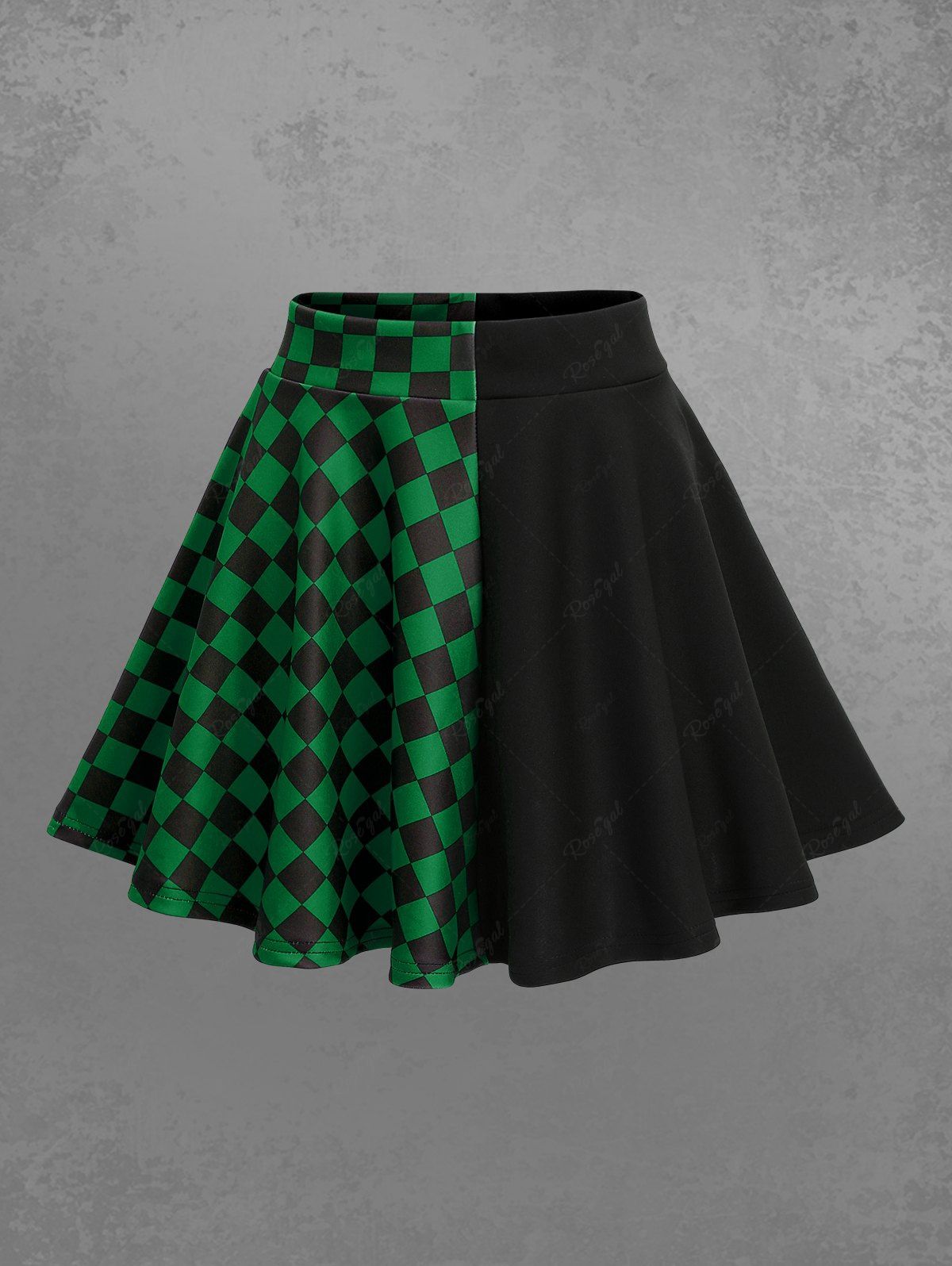 Gothic Two Tone Checkerboard Geometric Plaid Print Halloween A Line Skirt