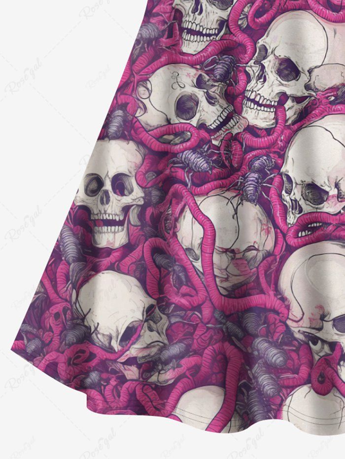 Gothic Plus Size Skulls Worms Print Halloween Costume Crisscross A Line Cami Dress