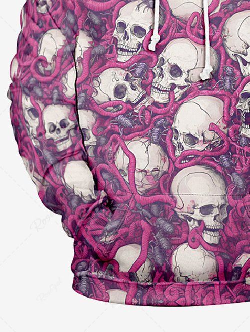 Gothic Plus Size Skulls Worms Print Halloween Pocket Drawstring Pullover Long Sleeves Hoodie For Men