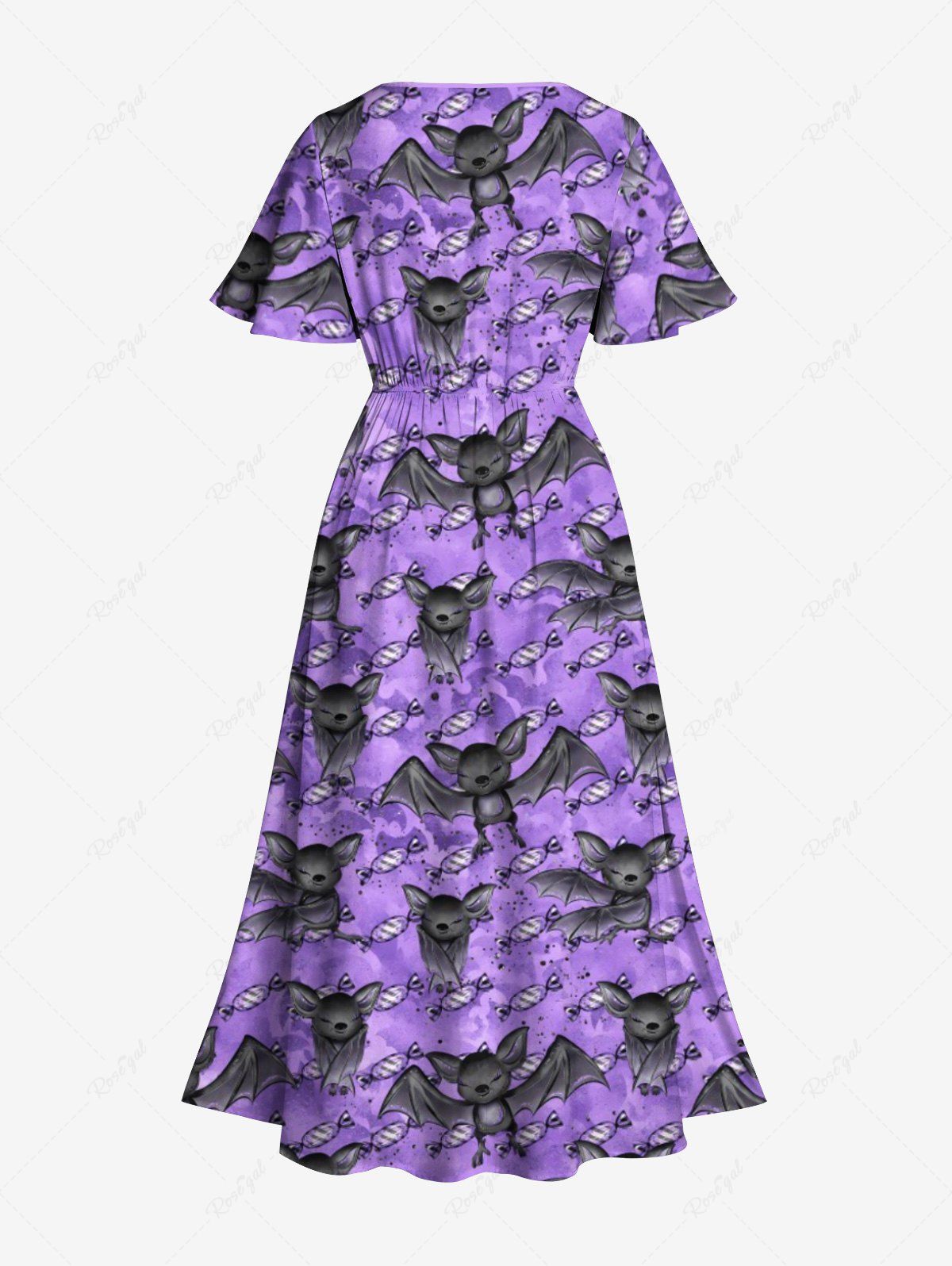 Gothic Plus Size Kangaroo Bat Candy Print Halloween Costume Split Pocket A Line Midi Dress