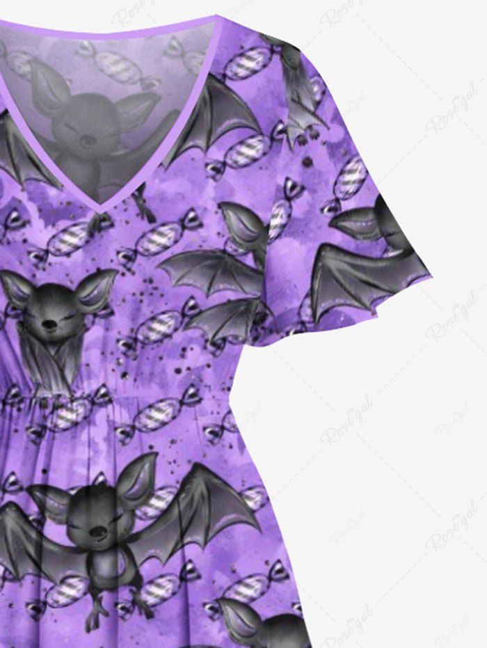 Gothic Plus Size Kangaroo Bat Candy Print Halloween Costume Split Pocket A Line Midi Dress