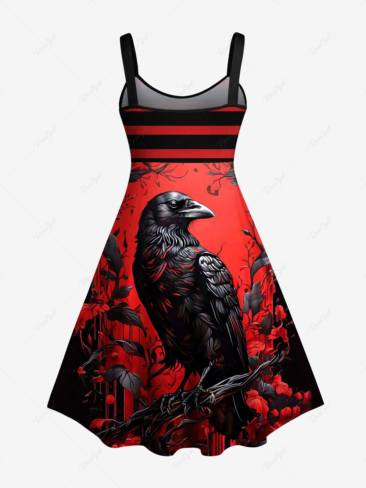 Gothic Plus Size Eagle Leaf Striped Print Halloween Costume A Line Tank Dress