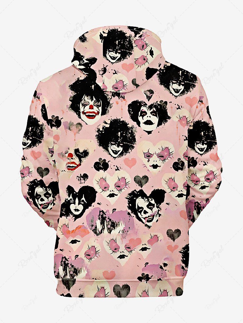 Gothic Plus Size Clown Heart Print Halloween Pocket Drawstring Pullover Long Sleeves Hoodie For Men