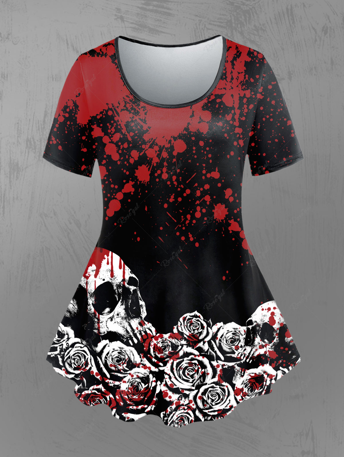 Gothic Bloody Skull Rose Print Tee
